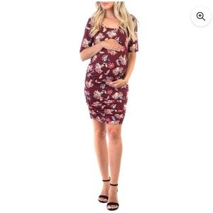 NWT Mother Bee Maternity Floral Side Ruched Dress. Size Large